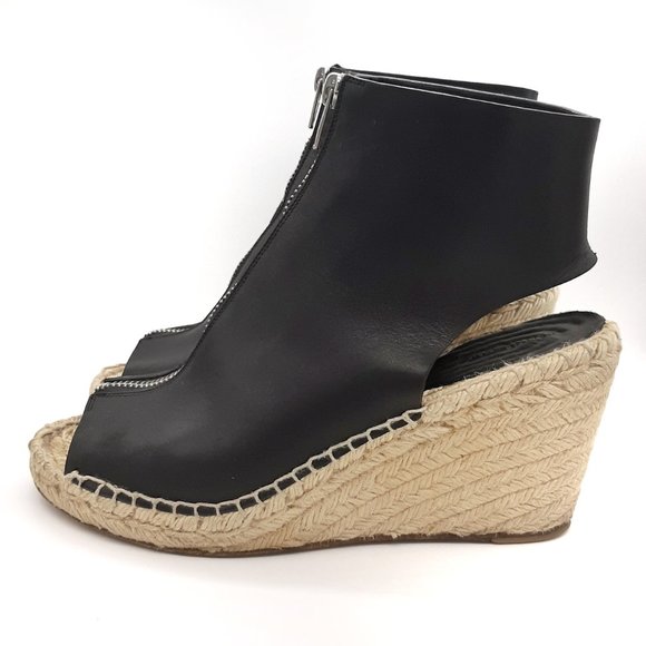 CELINE Wedge Espadrilles Black Leather Front Zip SZ 39 - Picture 4 of 10